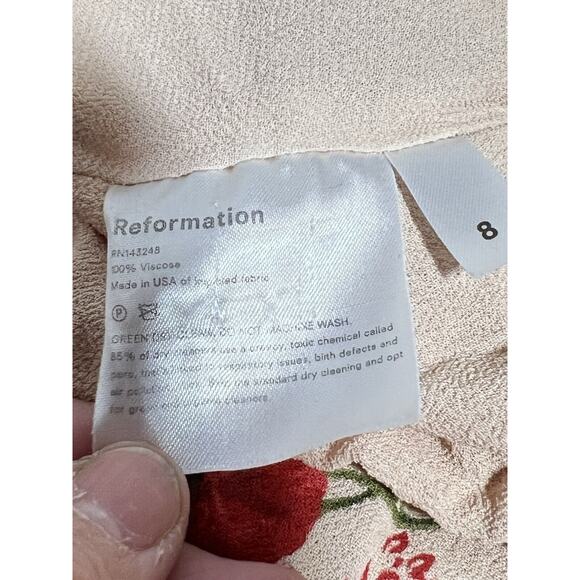 Reformation Kourtney Red Green Floral Woven Sleeveless Midi Dress Slit Size 8 - Picture 10 of 10